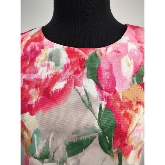 Eliza J. Pink Floral Jacquard Popover Fit&Flare Dress Size 8 Lined Pockets Zip - Picture 5 of 16